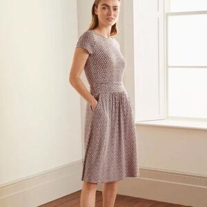 Boden Amelie Jersey Dress w/ Pink and Navy Blue Floral Ruched Waist Sz 4